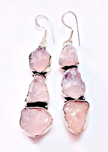 Natural Rough Rose Quartz Gemstone Earrings 2.10
