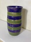 Hand Made Pottery Vase Striped Purple /Green 6 1/2” X 3” Signed 2012