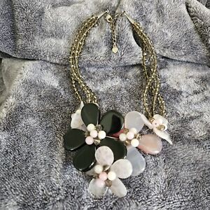 Vintage Nakamol Genuine Gemstone Rose Quartz And Onyx Flower Necklace