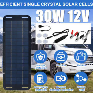 30W Solar Panel 12V Trickle Charger Battery Charger Kit Maintainer Boat Car RV