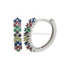 Multi Color Gemstone Cluster Huggie Hoop Earrings in Solid Sterling Silver
