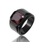 Red Stone Inlay Retro Wedding Ring Stainless Steel Men's Vintage Band Ring Black