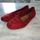 Softwalk Women's Sicily Flats Loafers-Woven Kint Canvas-Red Print-Size 12WW