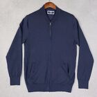 Charles Tyrwhitt Sweater Men Medium Blue 100% Fine Merino Wool Full Zip Cardigan