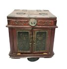 Antique Asian Chinese  Wood Brass Jewelry Box Cabinet