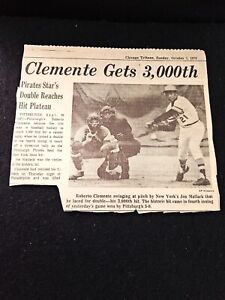 Roberto Clemente 3000th hit Newspaper Clipping Chicago Tribune RARE vintage