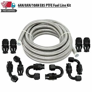 6/8/10AN Stainless Steel PTFE Fuel Line 20ft 10 Fittings Hose Kit E85 Silver