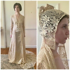 Antique Wedding Dress 1920s 1930s Gown Liquid Satin with Ecru Lace Coat Veil