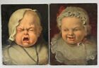 PAIR Antique 19th Century Oil Portrait Paintings Baby Child English Victorian