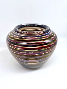 Vintage Peet Robison Signed Iridescent Striped Art Glass Vase Pilchuck Chihuly