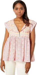 Lucky Brand Flutter Sleeve Babydoll Top Pink Floral Size XL NEW