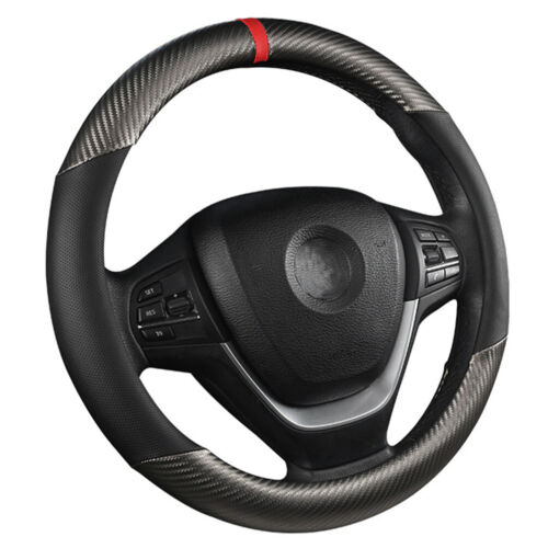Carbon Fiber Black Leather Car Steering Wheel Cover Anti slip Car Accessories US (For: Volvo V40)