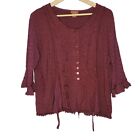 Scully Women's 2XL Maroon Red Embroidered Western Tie Back Top