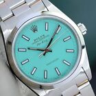 ROLEX AIR KING STAINLESS STEEL CUSTOM TIFFANY DIAL SMOOTH OYSTER BAND 34MM WATCH