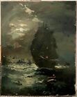 After Antique Old 19th c. Tonalist Impressionist Nautical Ship Oil Painting 1887