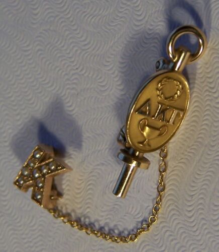 Vintage Antique Delta Kappa Gamma Key Pin & Kappa Guard Pin w Seed Pearls c.1929