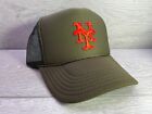 NEW YORK METS NY ARMY GREEN HAT 5 PANEL HIGH CROWN TRUCKER SNAPBACK VINTAGE
