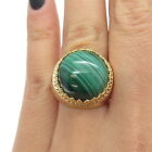 925 Sterling Silver Gold Plated Real Malachite Crown Ring Size 6.25