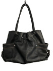 FOSSIL Soft Leather Drawstring Tote Bucket Bag Black Stitches Side Pockets Clean
