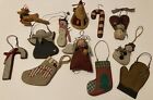 Lot of 12 Primitive Rustic Country Christmas Ornaments Snowman, Angel, Mitten +