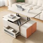 Guyii White Lift-Top Coffee Table Multi-Functional Table with 4 Stools & Storage