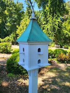 Patina Copper Roof Garden Bird House Handmade, Extra Large With 8 Nesting Compa