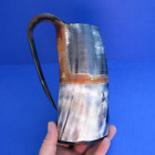 Cow/Buffalo horn mug carved half polished and half rustic measuring 6