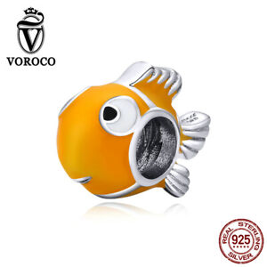 New 925 Sterling Silver Charms Beads Kiss Lovely clown fish Fit Bracelet VOROCO