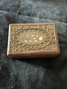 New ListingVintage Hand Craved Wooden Trinket Box with Hinged Lid From India