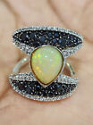 HSN Rarities By Carol Brodie Sterling, Opal, White & Black Spinal Ring Pre-owned