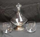 Vtg Mid Century Modern Crystal Decanter and Sterling Silver Plated Base,...