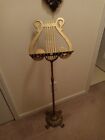 VINTAGE  ADJUSTABLE BRASS SHEET MUSIC LYRE HARP FOOTED STAND 37-55” TALL.  F/S
