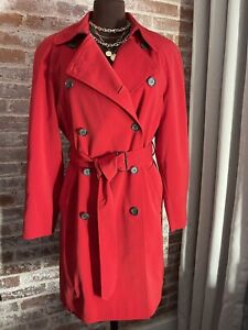 Anne Klein Red Double Breasted Belted Button Front Trench Coat Jacket Size Small