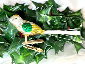 Vintage BLOWN GLASS BIRD Christmas Ornament FILAMENT TAIL Hand Painted