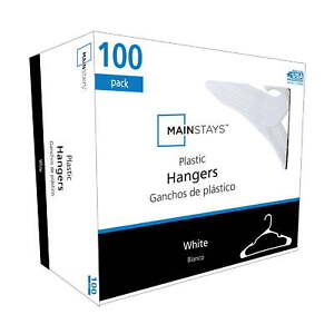 Mainstays Plastic Notched Adult Hangers for Any Clothing Type, White 100 Ct