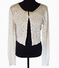 RAMPAGE Ivory&Gold Sequin Dressy Tight-Knit Cropped Hook Cardigan Women's SMALL