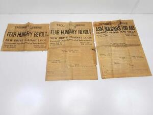 Vintage Lot 3 1916 WW1 Tacoma Tribune WA Newspapers German Subs Poncho Villa TX