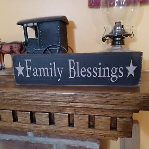 Family Blessings Rustic Primitive Country Farmhouse Sign Stars