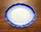 Antique La Francaise Vitreous Flow Blue Gold French Porcelain Oval Platter 15