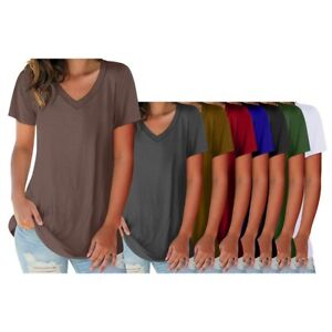 Womens Ultra-Soft Smooth Cotton Blend Basic V-Neck Short Sleeve Shirts