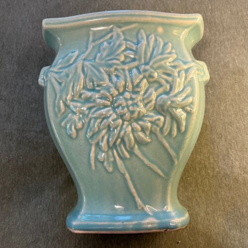 1948 Vintage McCoy Chrysanthemum Vase, Aqua, GVC