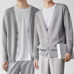 Winter Mink Cashmere Sweater Men's Wool Business Leisure  V-Neck Knit Cardigan