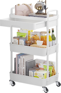 New Listing3-Tier Rolling Utility Cart with Drawer,Multifunctional Storage Organizer with P