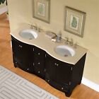 60-inch Bathroom Double Sink Vanity Creamy Marble Top Lavatory Cabinet 0703CM