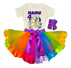 Bluey Family Dress --With NAME-- 4 fourth 4th Birthday Tutu Outfit Rainbow