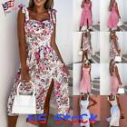 Womens Floral Print Sexy Maxi Slip Dress Ladies Summer Split Sleeveless Sundress