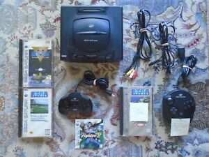 Sega Saturn Console bundle, 2 controllers, 4 games, cables, lot, read