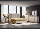 Modern Bedroom 4pc Set Luxurious King Bed Nightstand Dresser LED Mirror Set