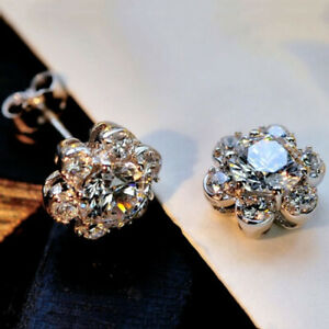 925 Silver Filled Stud Earring Elegant Jewelry Women Cubic Zircon Wedding Gift