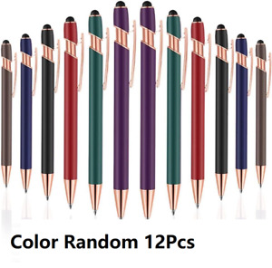 12 Pcs Black Ink Ballpoint Pen with Stylus Tip, 1.0 mm Metal Pen Stylus Pen